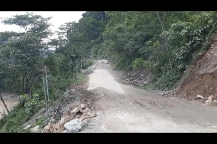 A rain-damaged stretch of NH10 in Kalimpong district. File picture/The Telegraph