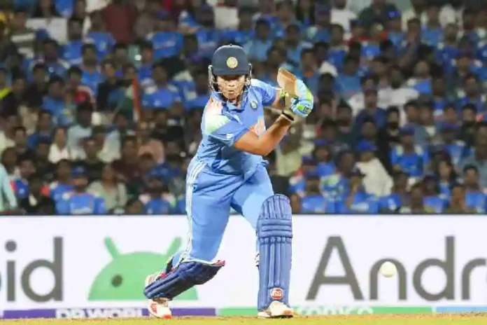 India's Richa Ghosh plays a shot during the ICC Women's World Cup final ODI cricket match between India Women and South Africa Women, at the DY Patil Stadium, in Navi Mumbai, Sunday, Nov. 2, 2025. PTI picture
