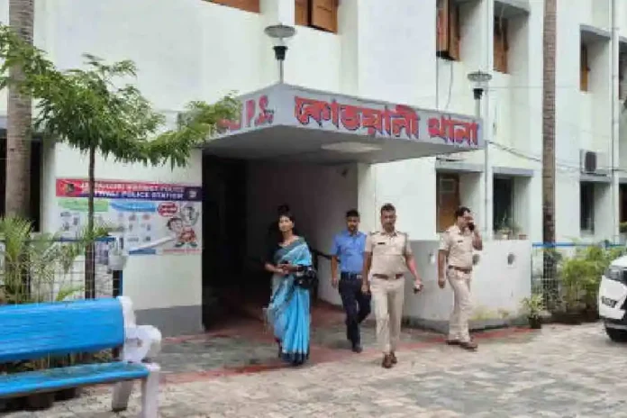 Swapna Barman at the Kotwali police station in Jalpaiguri on Saturday. Picture by Biplab Basak/The Telegraph